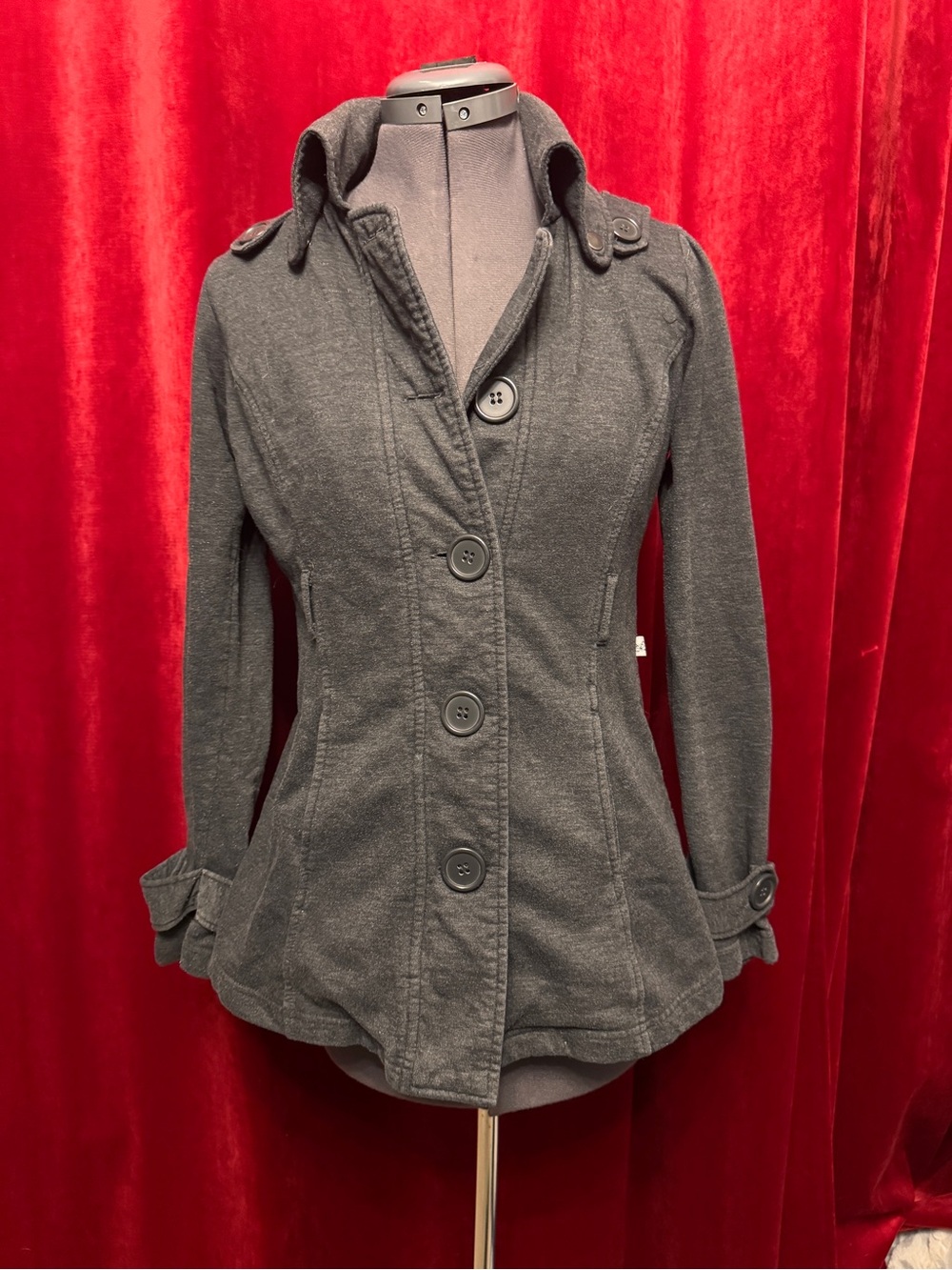 Self Esteem Dark Gray Tailored Button-Front Peacoat